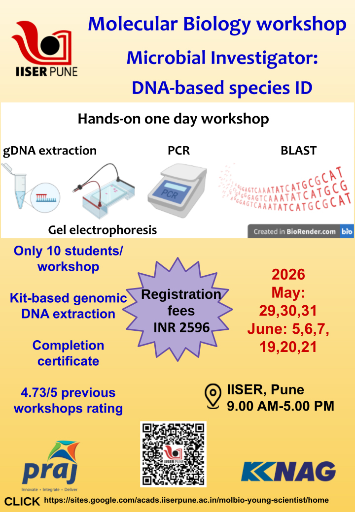Flyer of Molecular Biology Workshops on 'Microbial Investigator: DNA-based species ID'