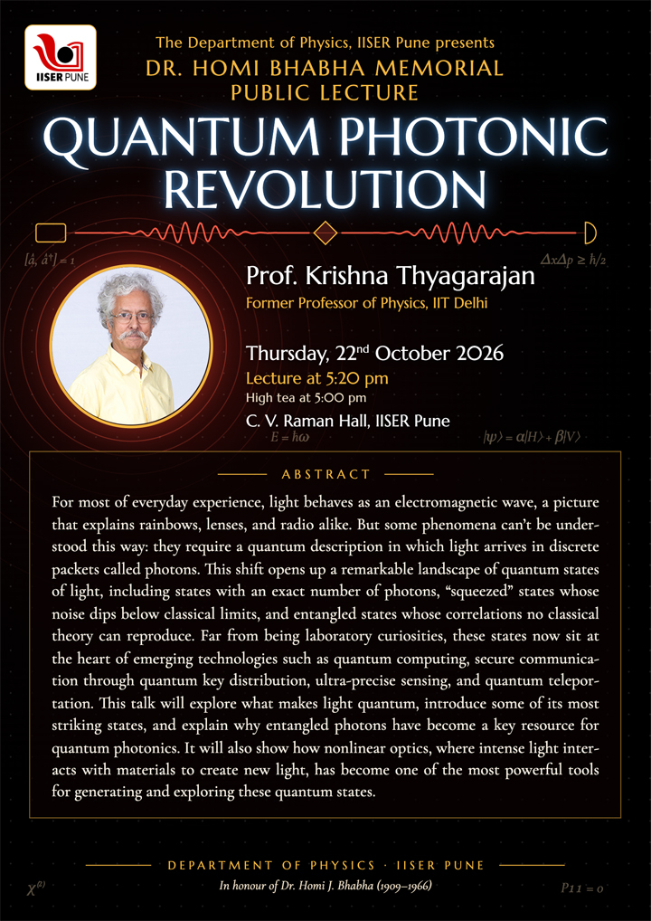 Flyer of Dr. Homi Bhabha Memorial Public Lecture on Quantum Photonic Revolution