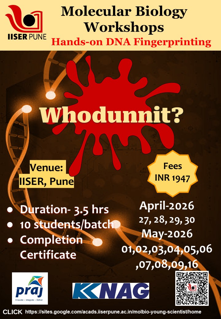 Molecular Biology Workshops on 'Whodunnit?: DNA fingerprinting' flyer