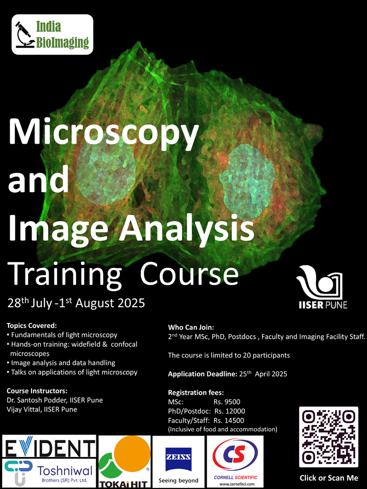 Microscopy and Image Analysis Course 2025 flyer showing the details of the course
