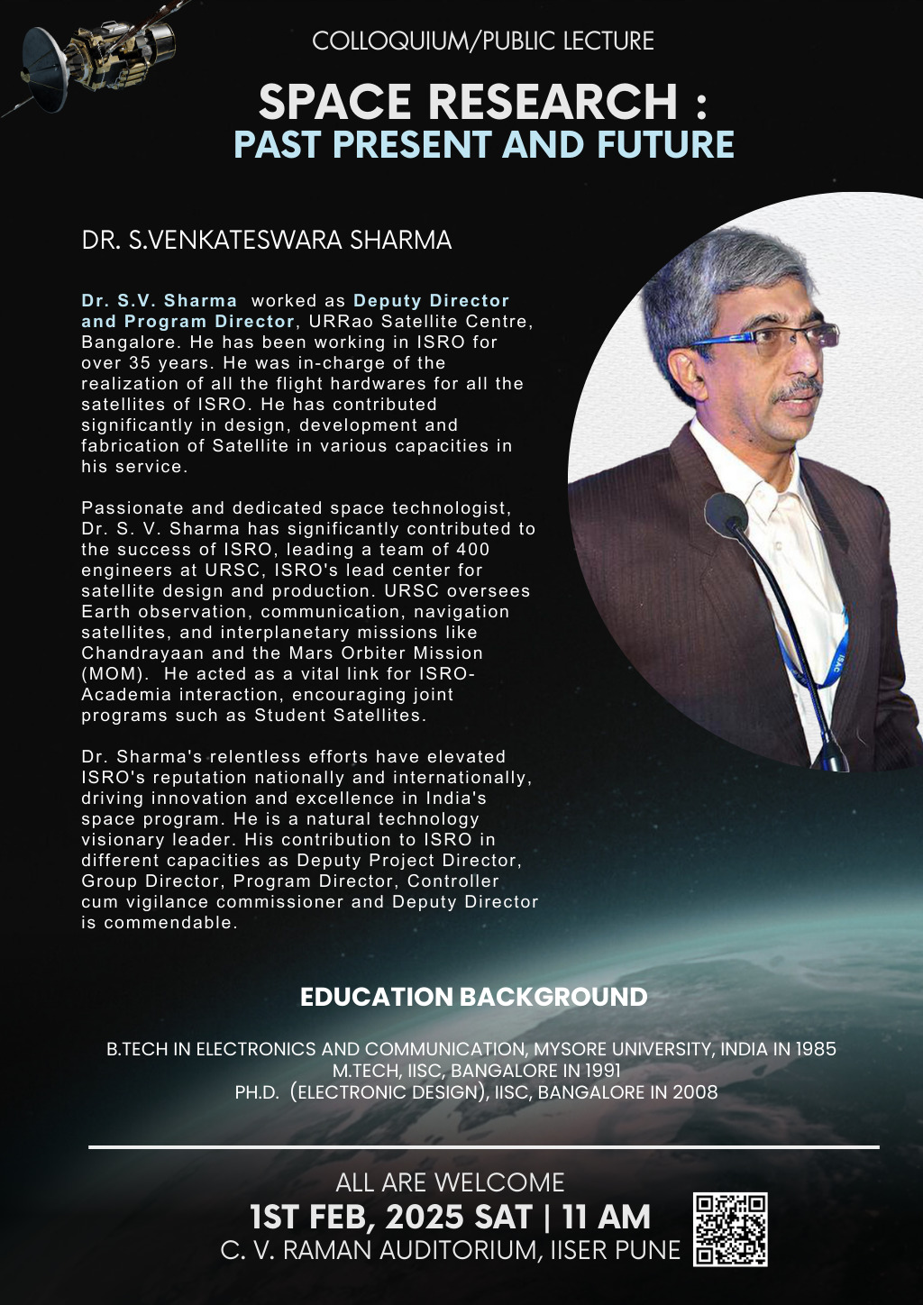 Photo of Dr Sharma along with his biography and talk details as given in the text