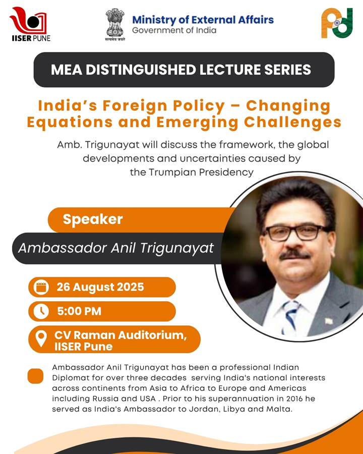 Image flyer of MEA Distinguished Lecture by Ambassador Anil Trigunayat
