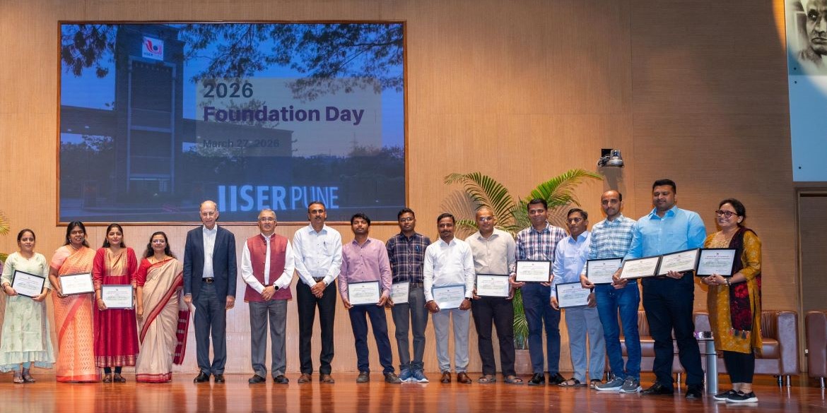 2026 IISER Pune Foundation Day Awards: A group photo with IISER Pune staff members who received awards for excellence at their work